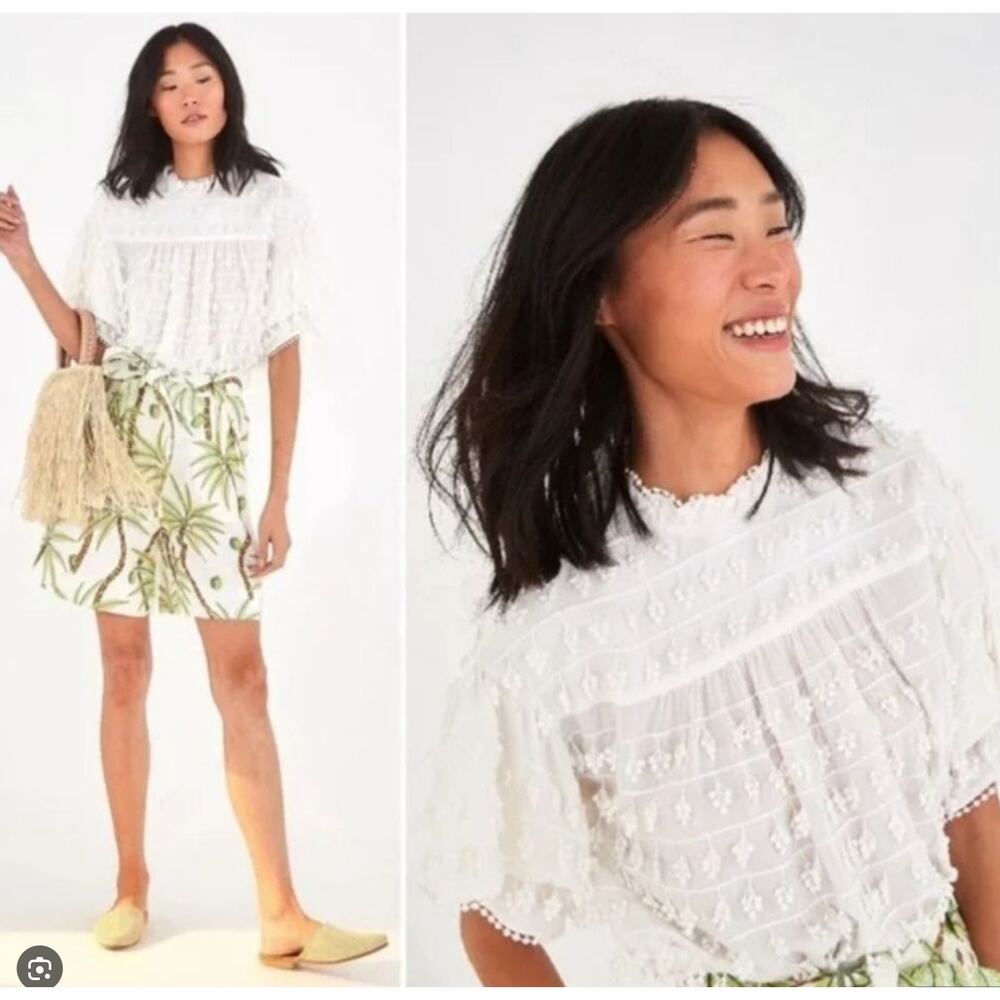 NWT FARM Rio Ivory off White Embroidered Fringe Short Sleeve Size M - Picture 4 of 9